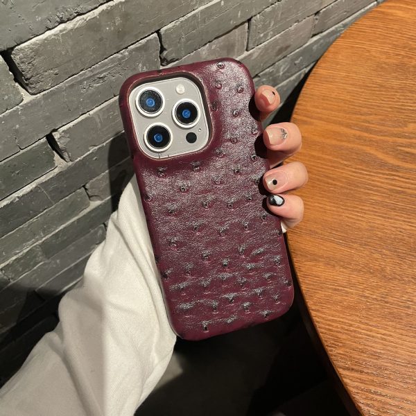 Ostrich pattern leather suitable for Apple 16promax phone case iPhone 15 half pack 14 hard 13 anti drop 12/11 - Image 6