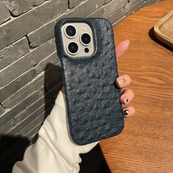 Ostrich pattern leather suitable for Apple 16promax phone case iPhone 15 half pack 14 hard 13 anti drop 12/11 - Image 3