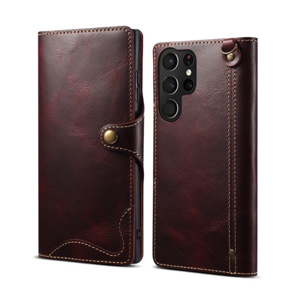 Samsung S22 Retro Leather Leather Case S24Ultra Phone Case Flip Cover S10+Card Insertion Leather Case Comes with Hand Rope - Image 6