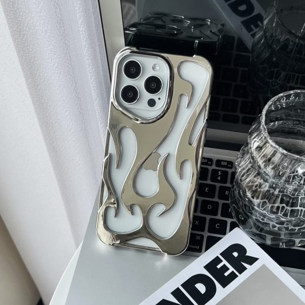 Electroplated hollow flame pattern phone case suitable for iPhone 15 Pro, simple all inclusive, Apple 14 anti drop protective cover - Image 10