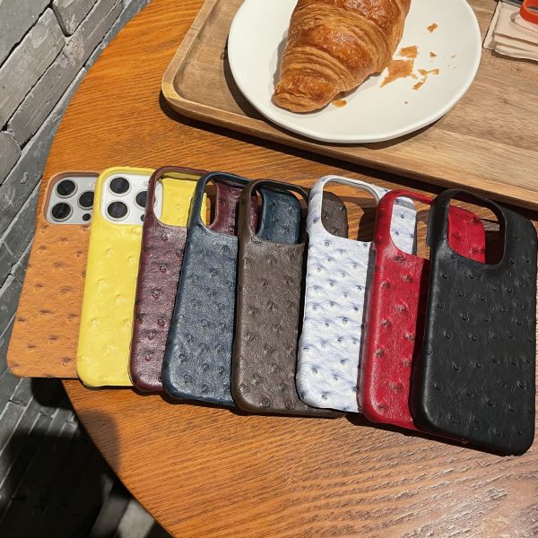 Ostrich pattern leather suitable for Apple 16promax phone case iPhone 15 half pack 14 hard 13 anti drop 12/11 - Image 9