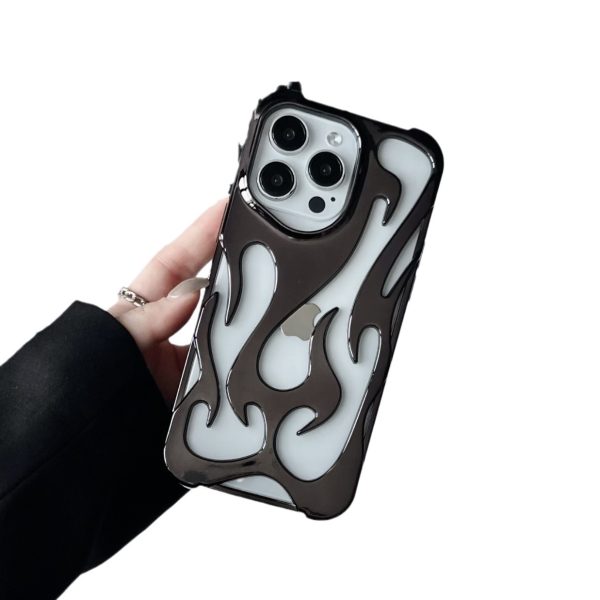 Electroplated hollow flame pattern phone case suitable for iPhone 15 Pro, simple all inclusive, Apple 14 anti drop protective cover - Image 5