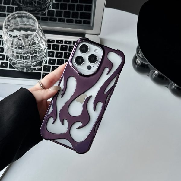 Electroplated hollow flame pattern phone case suitable for iPhone 15 Pro, simple all inclusive, Apple 14 anti drop protective cover - Image 6