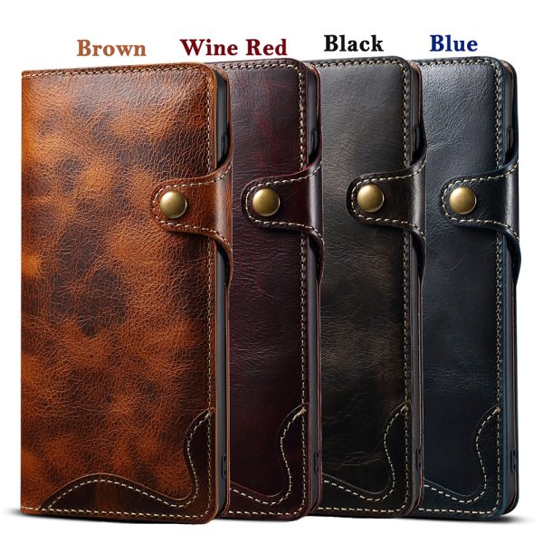 Samsung S22 Retro Leather Leather Case S24Ultra Phone Case Flip Cover S10+Card Insertion Leather Case Comes with Hand Rope - Image 4