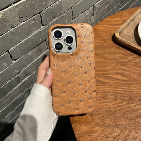 Ostrich pattern leather suitable for Apple 16promax phone case iPhone 15 half pack 14 hard 13 anti drop 12/11 - Image 2