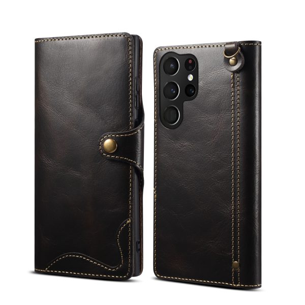 Samsung S22 Retro Leather Leather Case S24Ultra Phone Case Flip Cover S10+Card Insertion Leather Case Comes with Hand Rope - Image 5