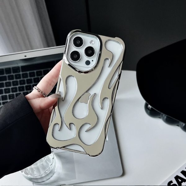 Electroplated hollow flame pattern phone case suitable for iPhone 15 Pro, simple all inclusive, Apple 14 anti drop protective cover - Image 8