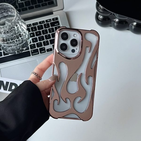 Electroplated hollow flame pattern phone case suitable for iPhone 15 Pro, simple all inclusive, Apple 14 anti drop protective cover - Image 9