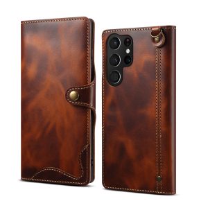 Samsung S22 Retro Leather Leather Case S24Ultra Phone Case Flip Cover S10+Card Insertion Leather Case Comes with Hand Rope