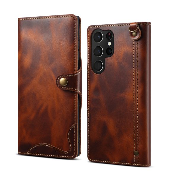 Samsung S22 Retro Leather Leather Case S24Ultra Phone Case Flip Cover S10+Card Insertion Leather Case Comes with Hand Rope