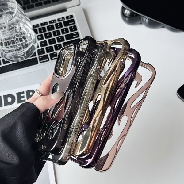 Electroplated hollow flame pattern phone case suitable for iPhone 15 Pro, simple all inclusive, Apple 14 anti drop protective cover - Image 2