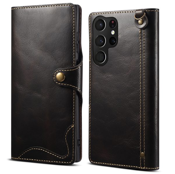 Samsung S22 Retro Leather Leather Case S24Ultra Phone Case Flip Cover S10+Card Insertion Leather Case Comes with Hand Rope - Image 2