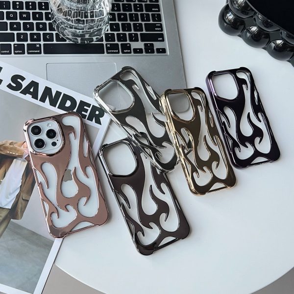 Electroplated hollow flame pattern phone case suitable for iPhone 15 Pro, simple all inclusive, Apple 14 anti drop protective cover - Image 3