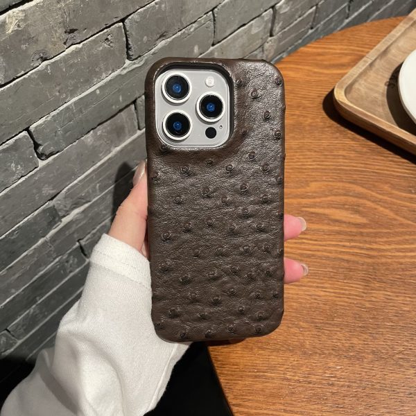 Ostrich pattern leather suitable for Apple 16promax phone case iPhone 15 half pack 14 hard 13 anti drop 12/11 - Image 8