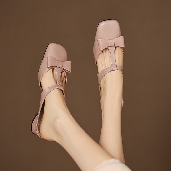 French T-Strap Bowknot Open-Toe Half Slippers Women Sweet Outdoor Backless Sandals Fashion Match