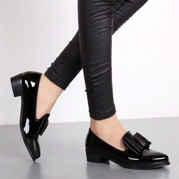 Bow pointed PU bow shallow mouth low heel one foot kick solid color - Image 2