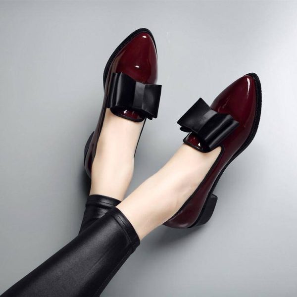 Bow pointed PU bow shallow mouth low heel one foot kick solid color - Image 3