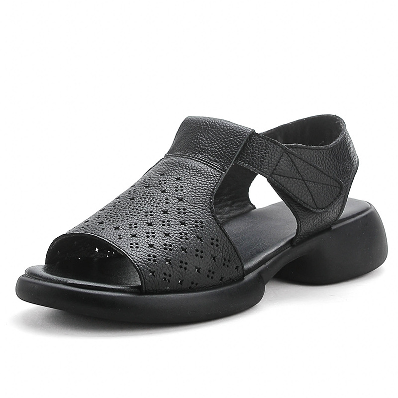 Top-Grain Leather Thick Sole Casual Sandals for Summer New Arrival Comfortable Soft Sole Breathable and Versatile Genuine Leather Mom Shoes - Image 8