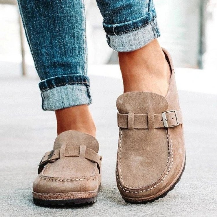 Women's Slippers with Round Toe, Low Heel, Casual Half-Heeled Slip-On, Solid Color, Size 43, Large Size - Image 7