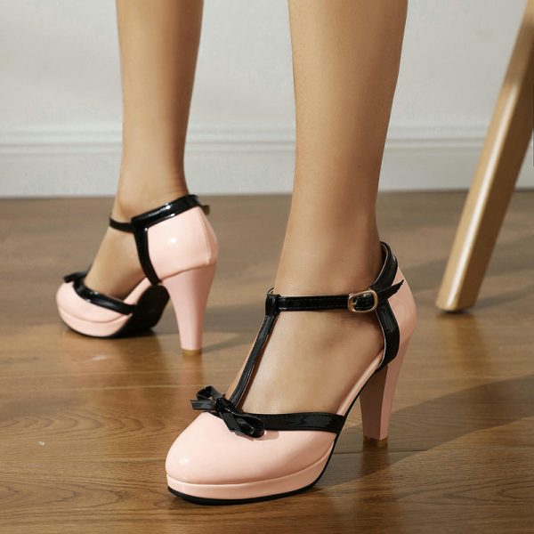 Simple and versatile women's sandals high heels thick heels color blocked women's singles shoes - Image 2