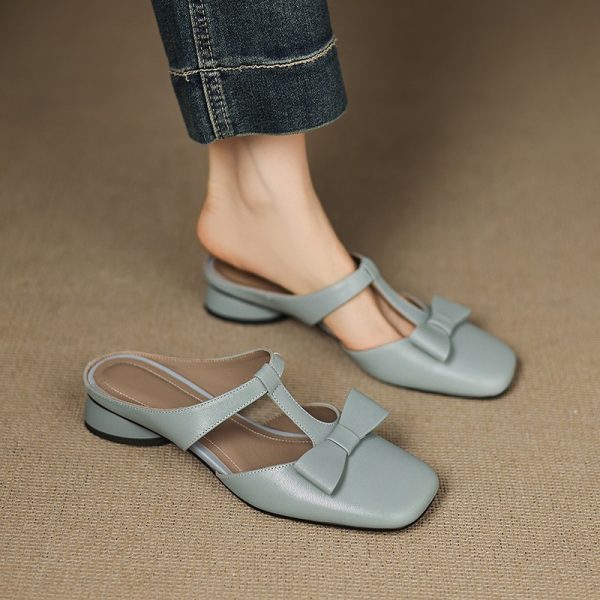 French T-Strap Bowknot Open-Toe Half Slippers Women Sweet Outdoor Backless Sandals Fashion Match - Image 2