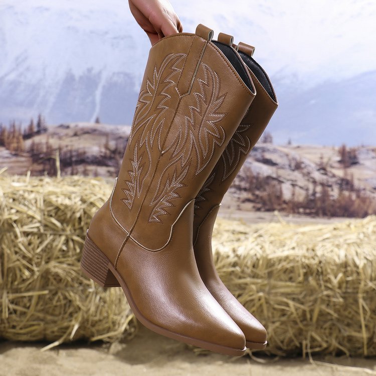 Vintage Tribal Pattern Chunky Heel Ankle Boots for Women with Embroidery Round Toe Martin Boots - Image 4
