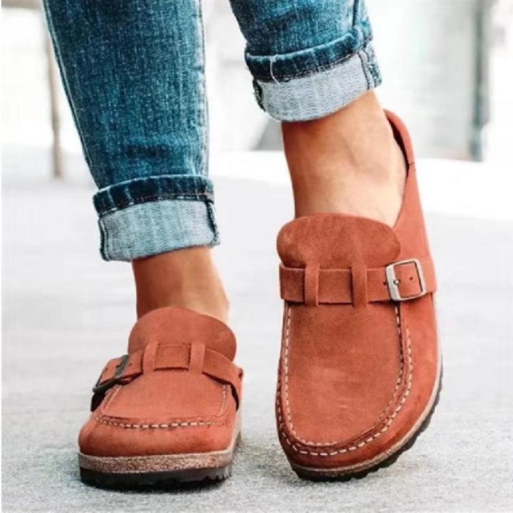 Women's Slippers with Round Toe, Low Heel, Casual Half-Heeled Slip-On, Solid Color, Size 43, Large Size - Image 2