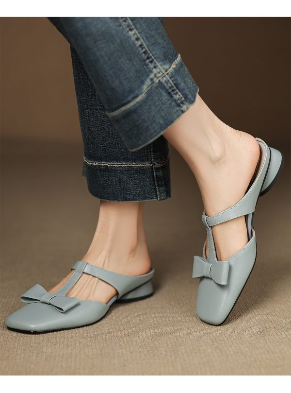 French T-Strap Bowknot Open-Toe Half Slippers Women Sweet Outdoor Backless Sandals Fashion Match - Image 7