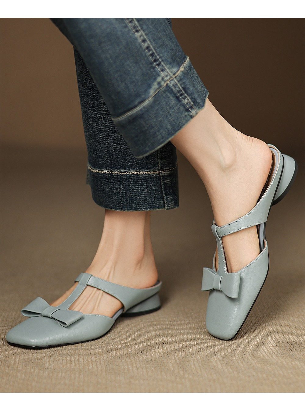 French T-Strap Bowknot Open-Toe Half Slippers Women Sweet Outdoor Backless Sandals Fashion Match - Image 7