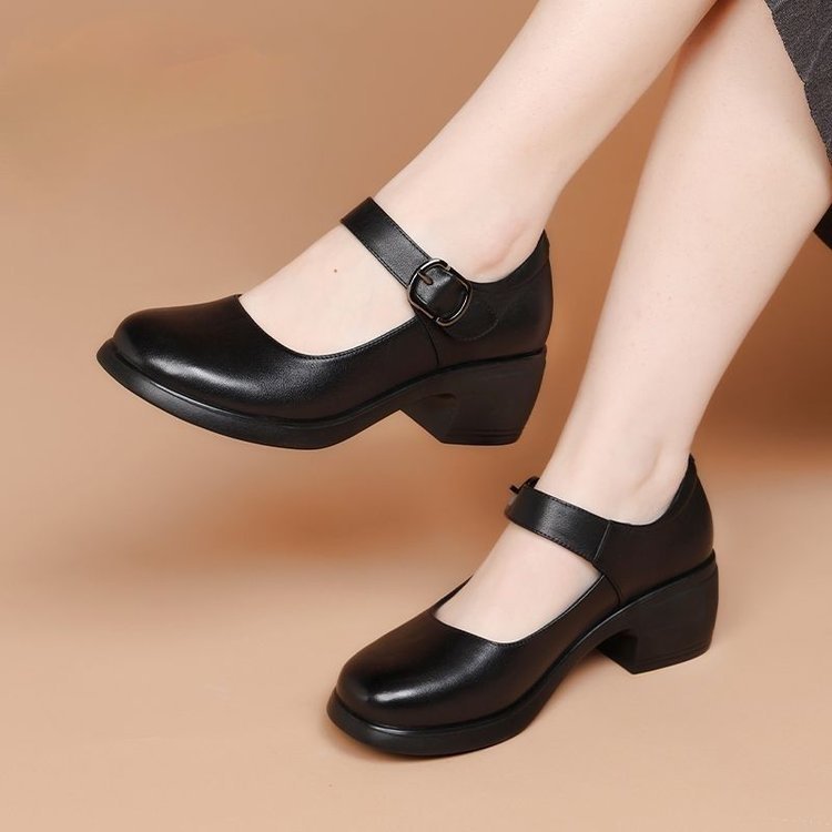 Round headed retro mid heel women's comfortable casual work dance shoes - Image 4