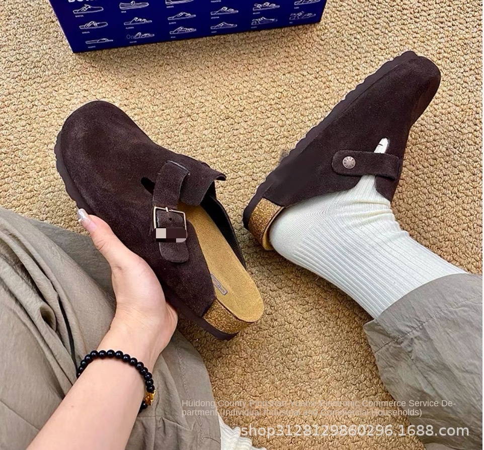 Genuine Leather Round Toe Hidden Heel Closed-Toe Sandals for Women Autumn and Winter Outdoor Wear BK Shoes - Image 12