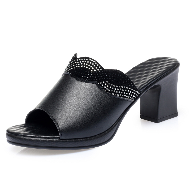 Summer Women's Outdoor Leather Mid-Heel Chunky Heel Comfortable Anti-Slip Soft Sole Large Size Sandals - Image 6