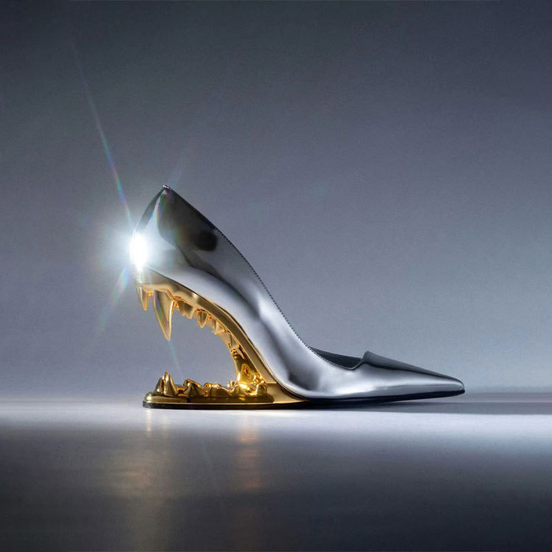 Irregular Heel Women's Super High Heel Shoes Metal Shallow Mouth Single Shoe Boots - Image 2