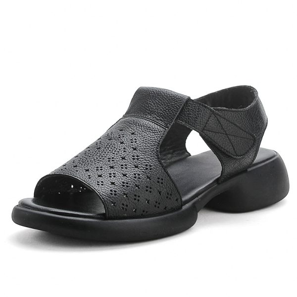 Top-Grain Leather Thick Sole Casual Sandals for Summer New Arrival Comfortable Soft Sole Breathable and Versatile Genuine Leather Mom Shoes - Image 5