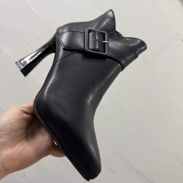 Faux Leather Pointed Toe High Heel Ankle Boots with Buckle Detail for Women - Image 3