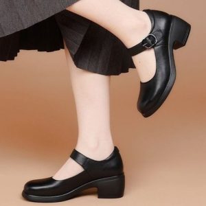 552586067 Round headed retro mid heel women's comfortable casual work dance shoes