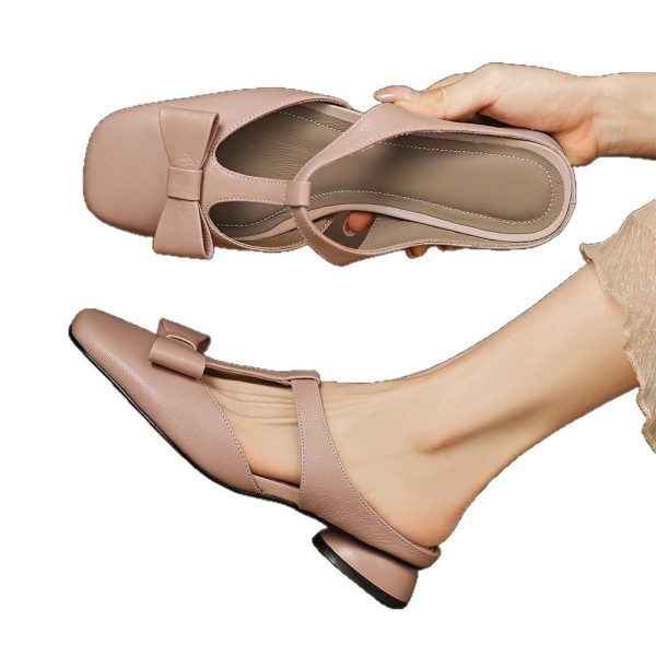 French T-Strap Bowknot Open-Toe Half Slippers Women Sweet Outdoor Backless Sandals Fashion Match - Image 5