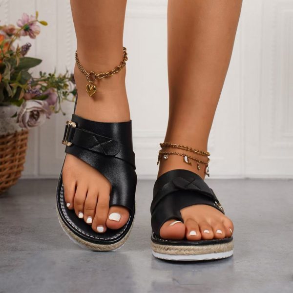 Style Plus Size Thick Sole Toe Loop Sandals Beach Slip-On Slippers - Image 3