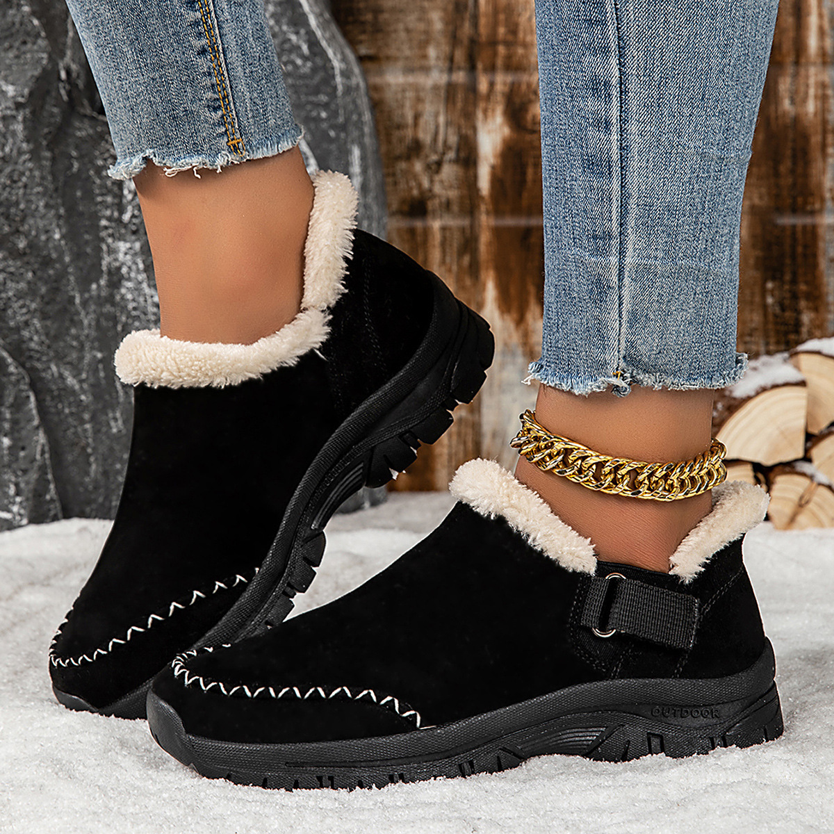 Outdoor snow boots with low cut lightweight and plush cotton tow - Image 3