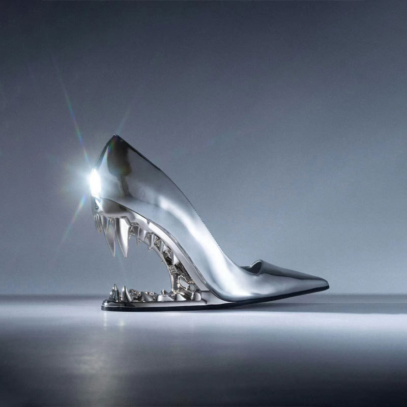 Irregular Heel Women's Super High Heel Shoes Metal Shallow Mouth Single Shoe Boots - Image 3