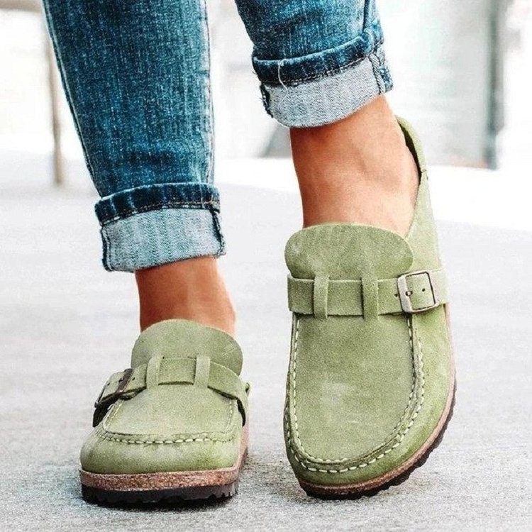 Women's Slippers with Round Toe, Low Heel, Casual Half-Heeled Slip-On, Solid Color, Size 43, Large Size - Image 4