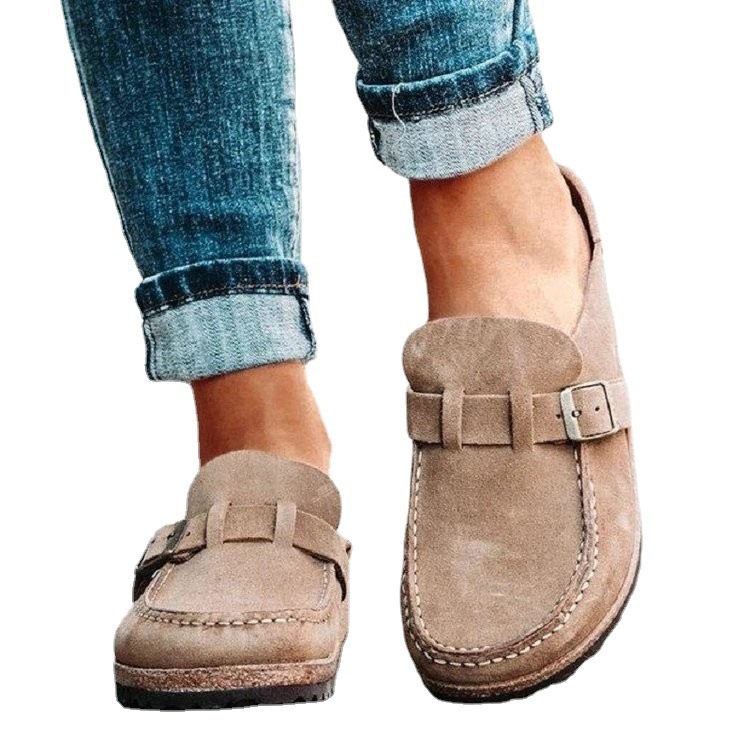 Women's Slippers with Round Toe, Low Heel, Casual Half-Heeled Slip-On, Solid Color, Size 43, Large Size - Image 5