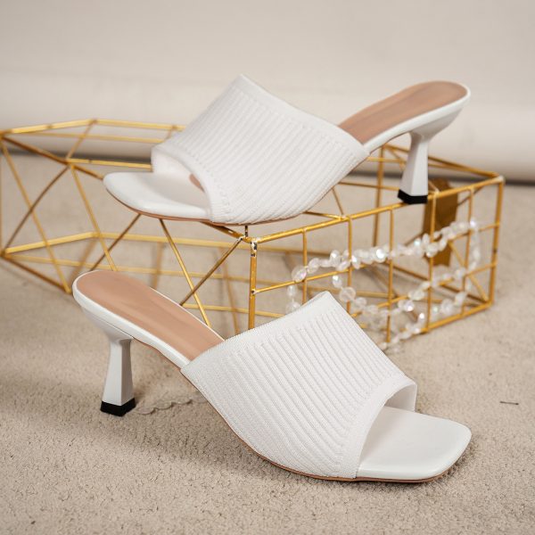 European and American Style Women's Large Size High Heel Sandals Pure Color Thick Heel Square Toe Knitted Wide Strap One-Word Sandals - Image 6