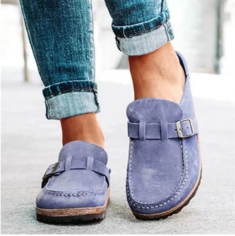 Women's Slippers with Round Toe, Low Heel, Casual Half-Heeled Slip-On, Solid Color, Size 43, Large Size - Image 3