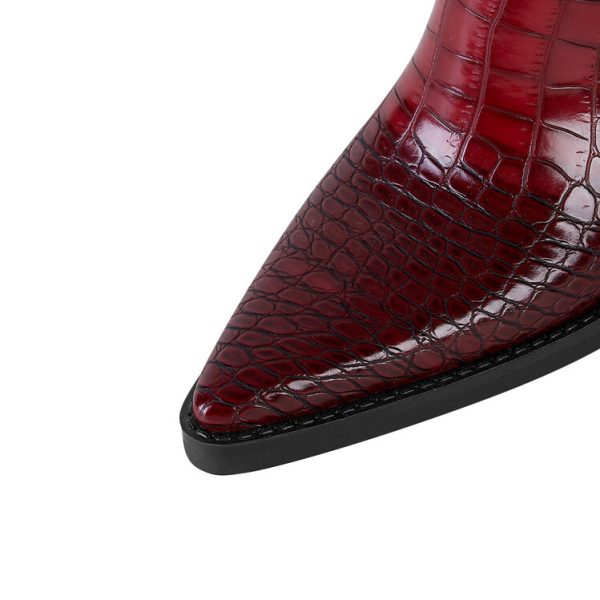 Pump Heel Pointed Toe Plaid Long Boots Women Wine Red Dark Brown Adult Order - Image 3