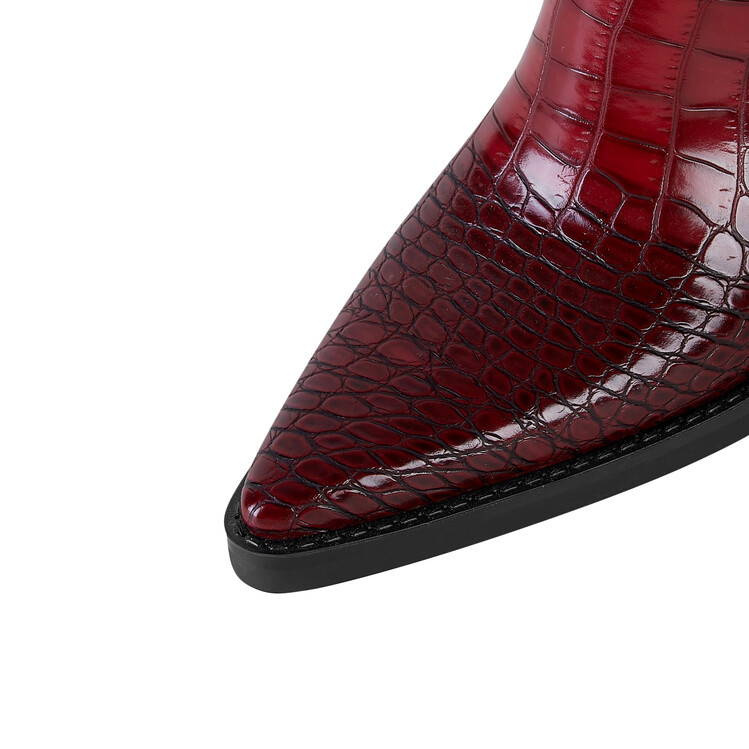 Pump Heel Pointed Toe Plaid Long Boots Women Wine Red Dark Brown Adult Order - Image 3