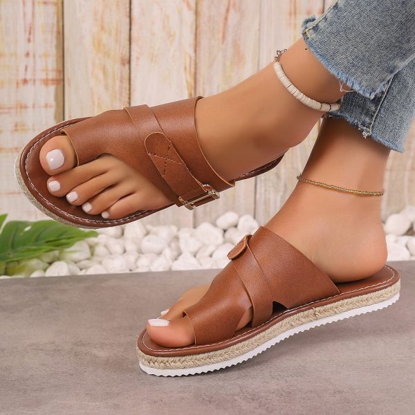 Style Plus Size Thick Sole Toe Loop Sandals Beach Slip-On Slippers - Image 7
