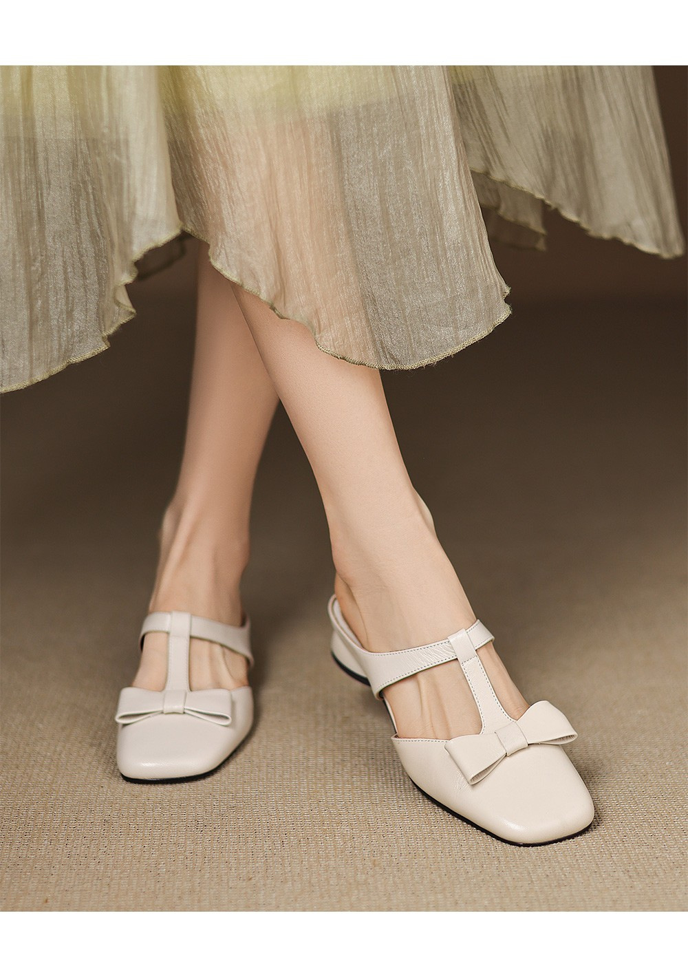 French T-Strap Bowknot Open-Toe Half Slippers Women Sweet Outdoor Backless Sandals Fashion Match - Image 6
