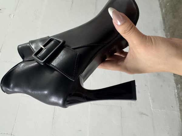 Faux Leather Pointed Toe High Heel Ankle Boots with Buckle Detail for Women - Image 6