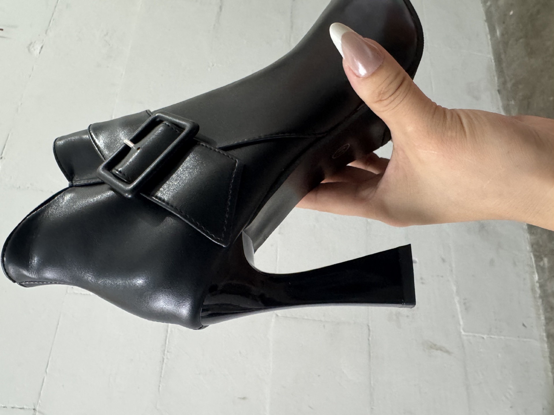 Faux Leather Pointed Toe High Heel Ankle Boots with Buckle Detail for Women - Image 6